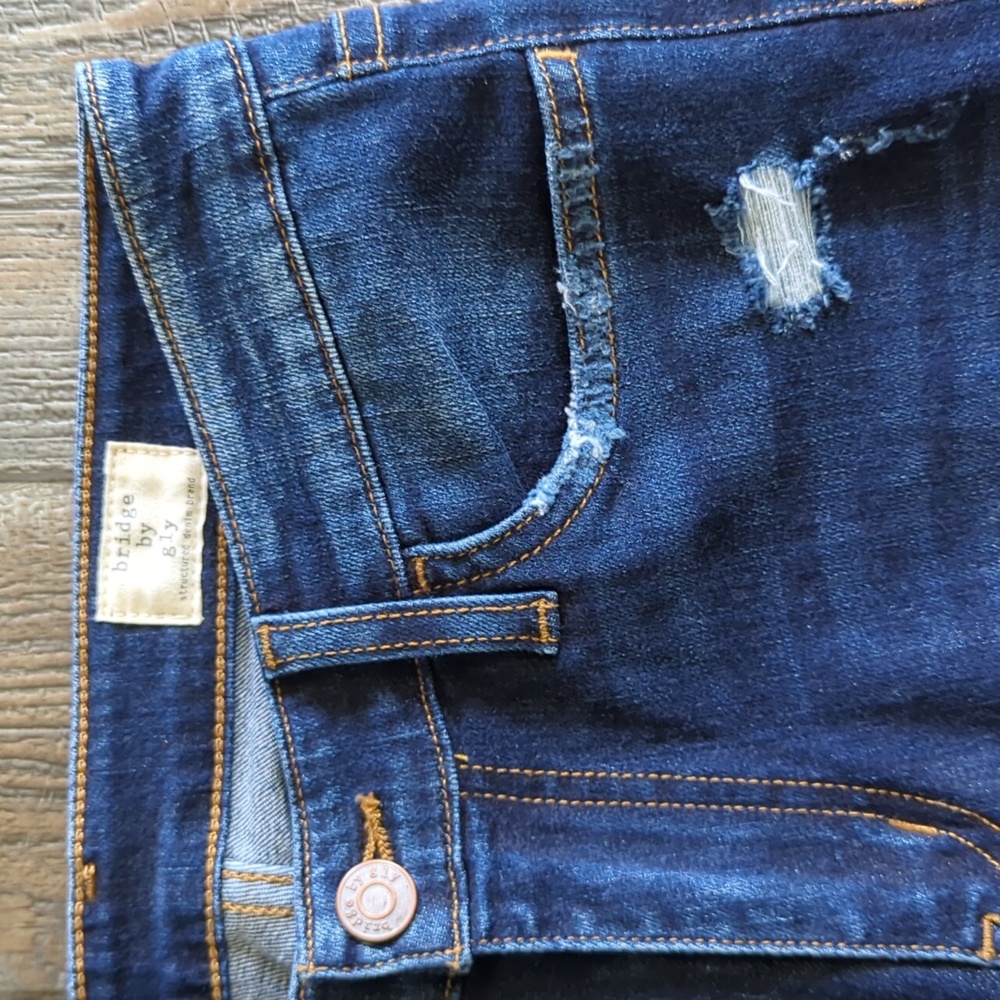 BRIDGE By GLY Mid Rise Skinny stretch distressed jeans style #BG5100L sz 27 tall - Picture 6 of 13